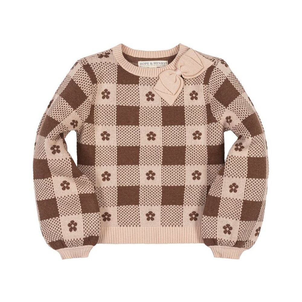 Hope & Henry Girls Organic Bow Detail Intarsia Sweater